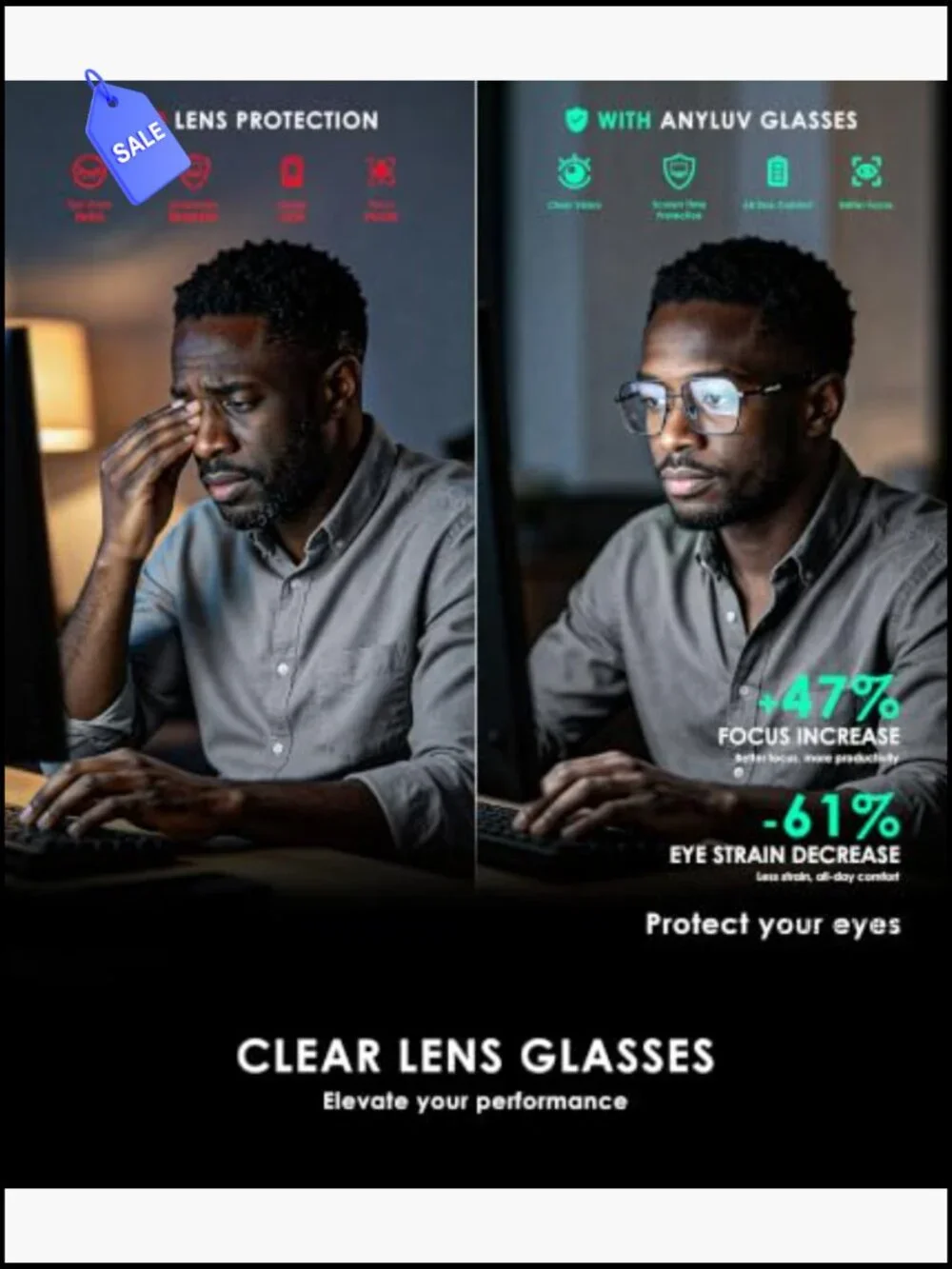 Blue Light Blocking Glasses for Men Women, Metal Frame, Computer Screen Eye